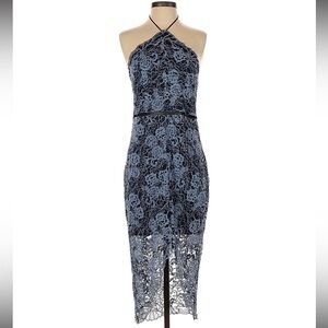 Aeom Sleeveless Halter Blue Lace Midi Dress